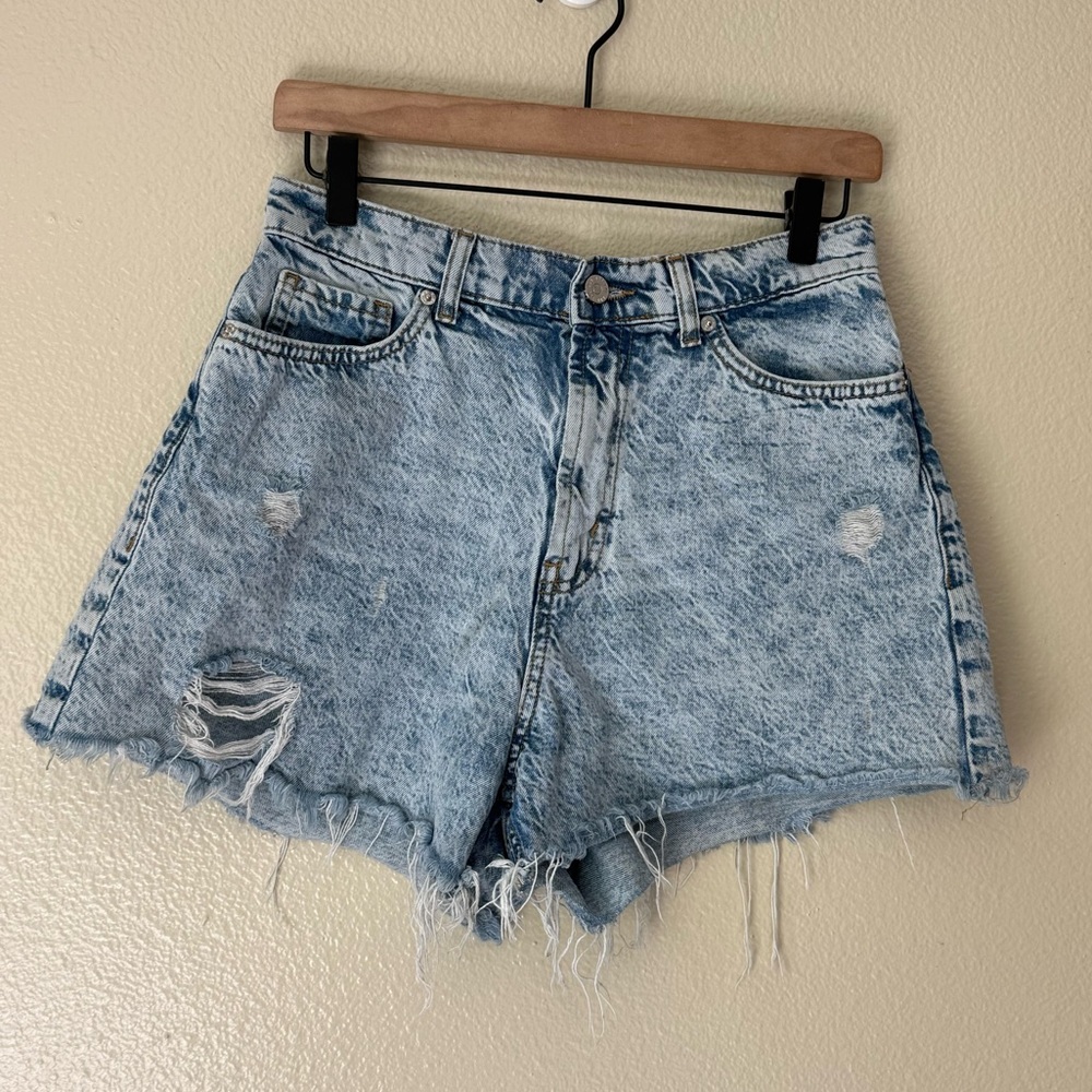 BDG Light Blue Distressed High-Rise Denim Shorts